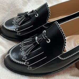 CHRISTIAN LOUBOUTIN BLACK AND WHITE TROMPINETTA LOAFERS